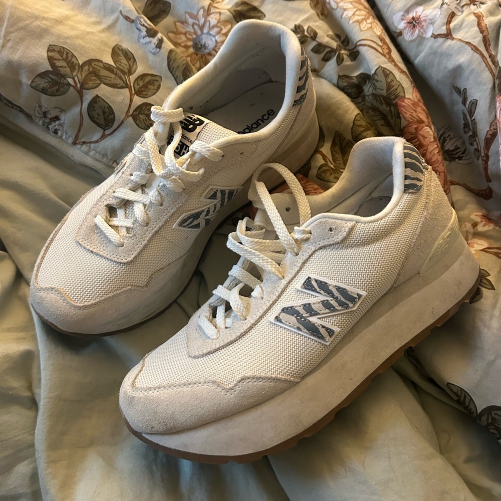 New Balance Women's Cream and Blue Sneakers